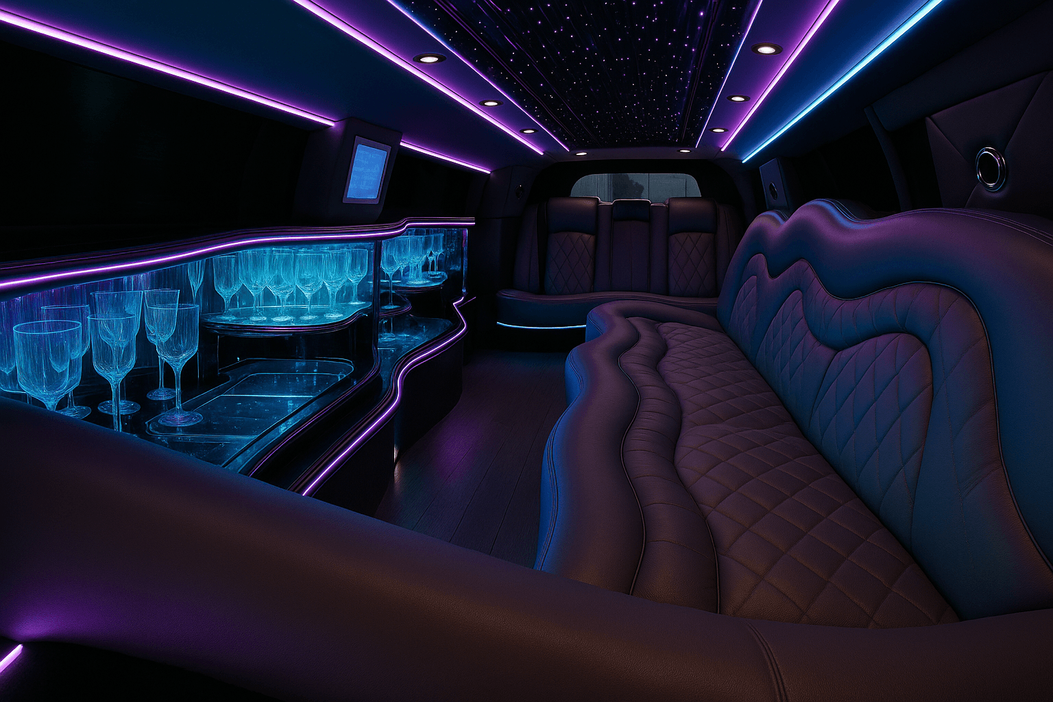 10 Passenger White Limo interior view