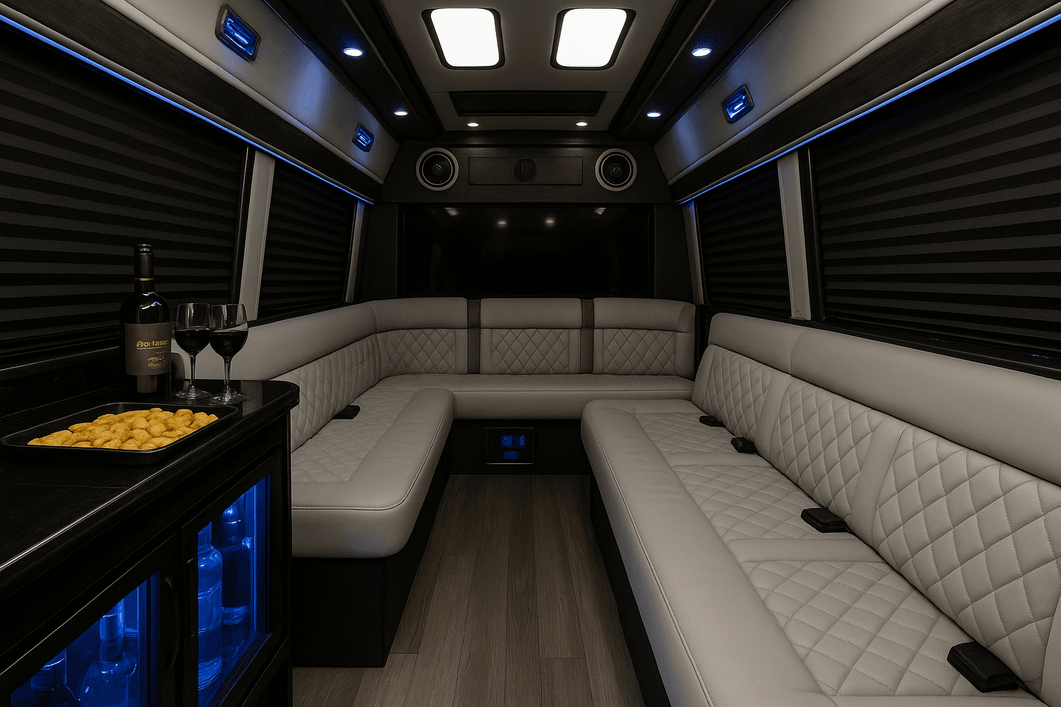 Limo Sprinter Interior with party lighting