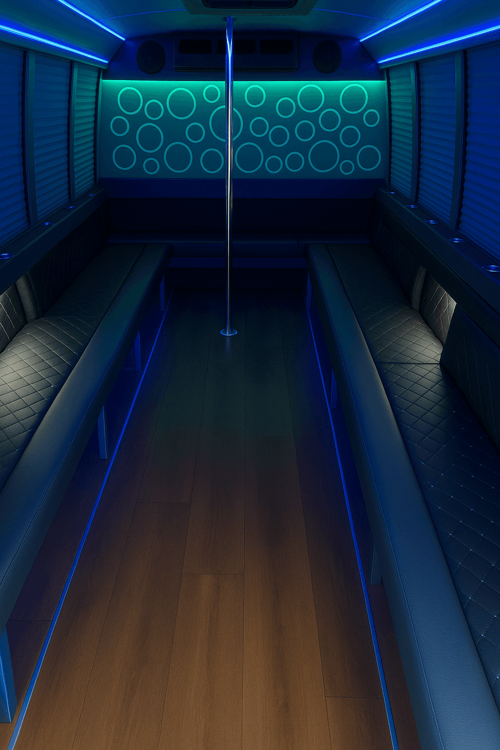16 Passenger Party Bus interior view
