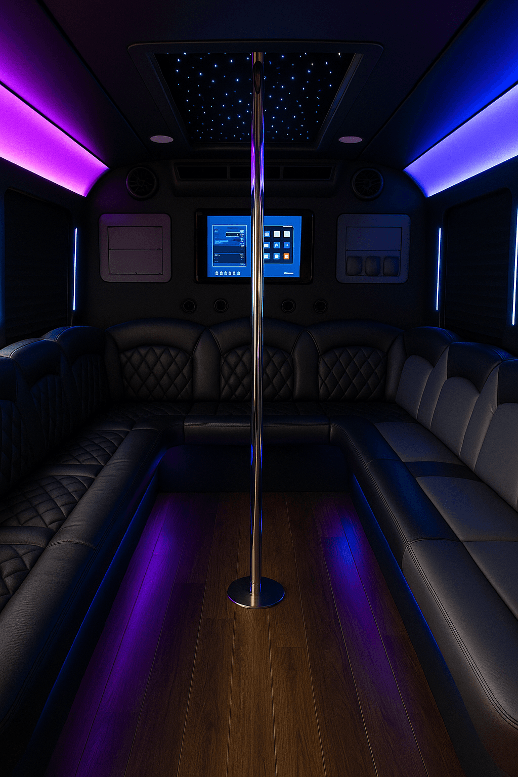 18 Passenger Party Bus interior view