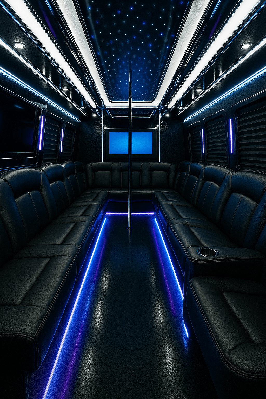26 Passenger Party Bus interior view