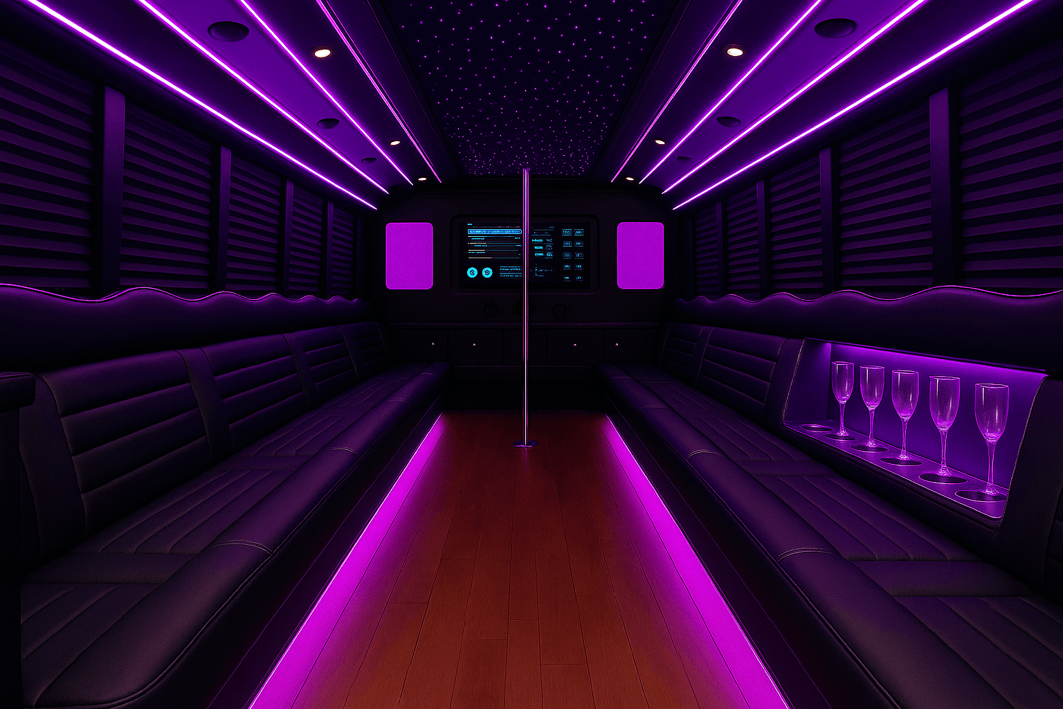 32 Passenger Party Bus interior view