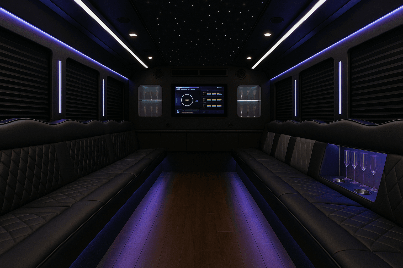 34 Passenger Party Bus interior view