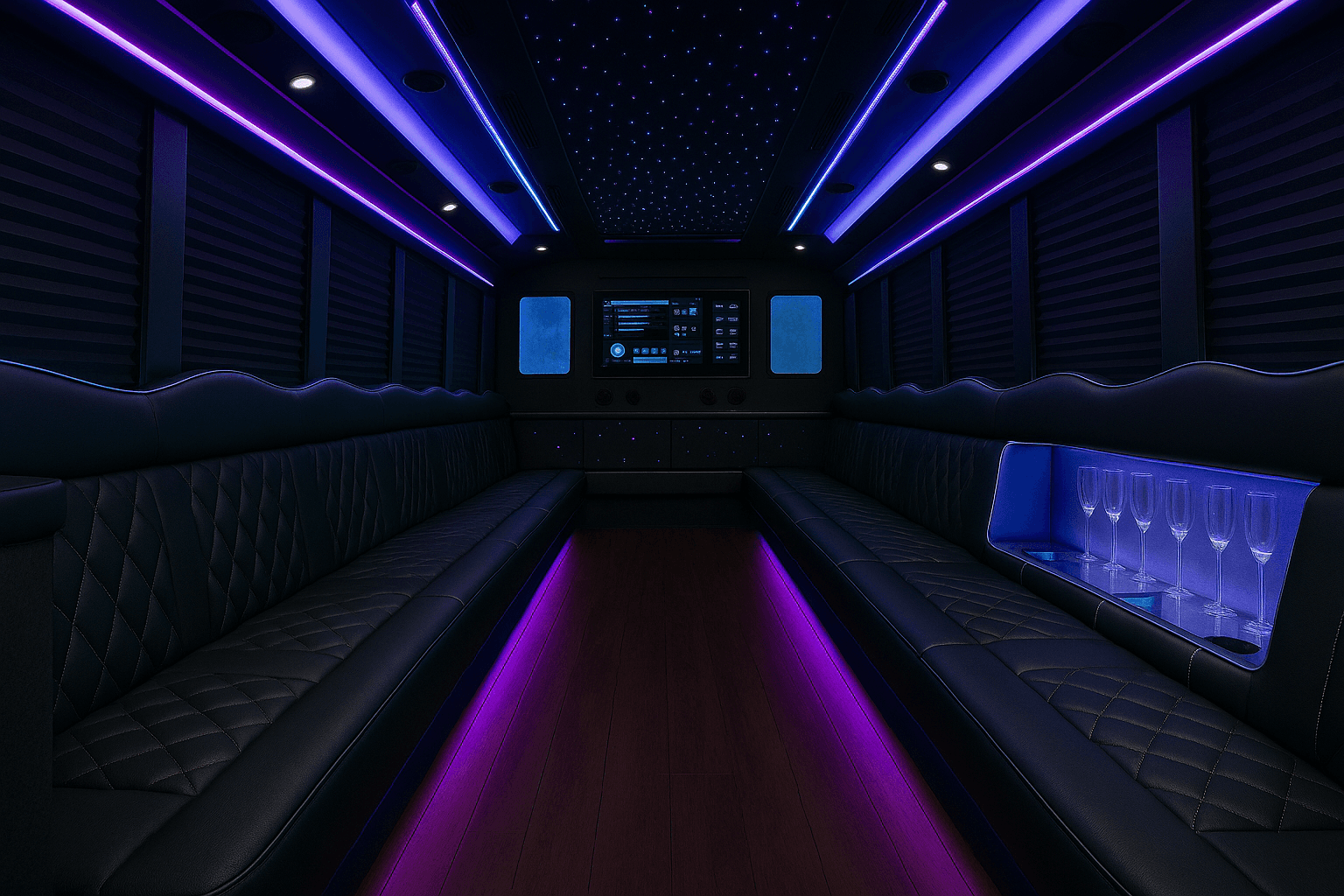 38 Passenger Party Bus interior view