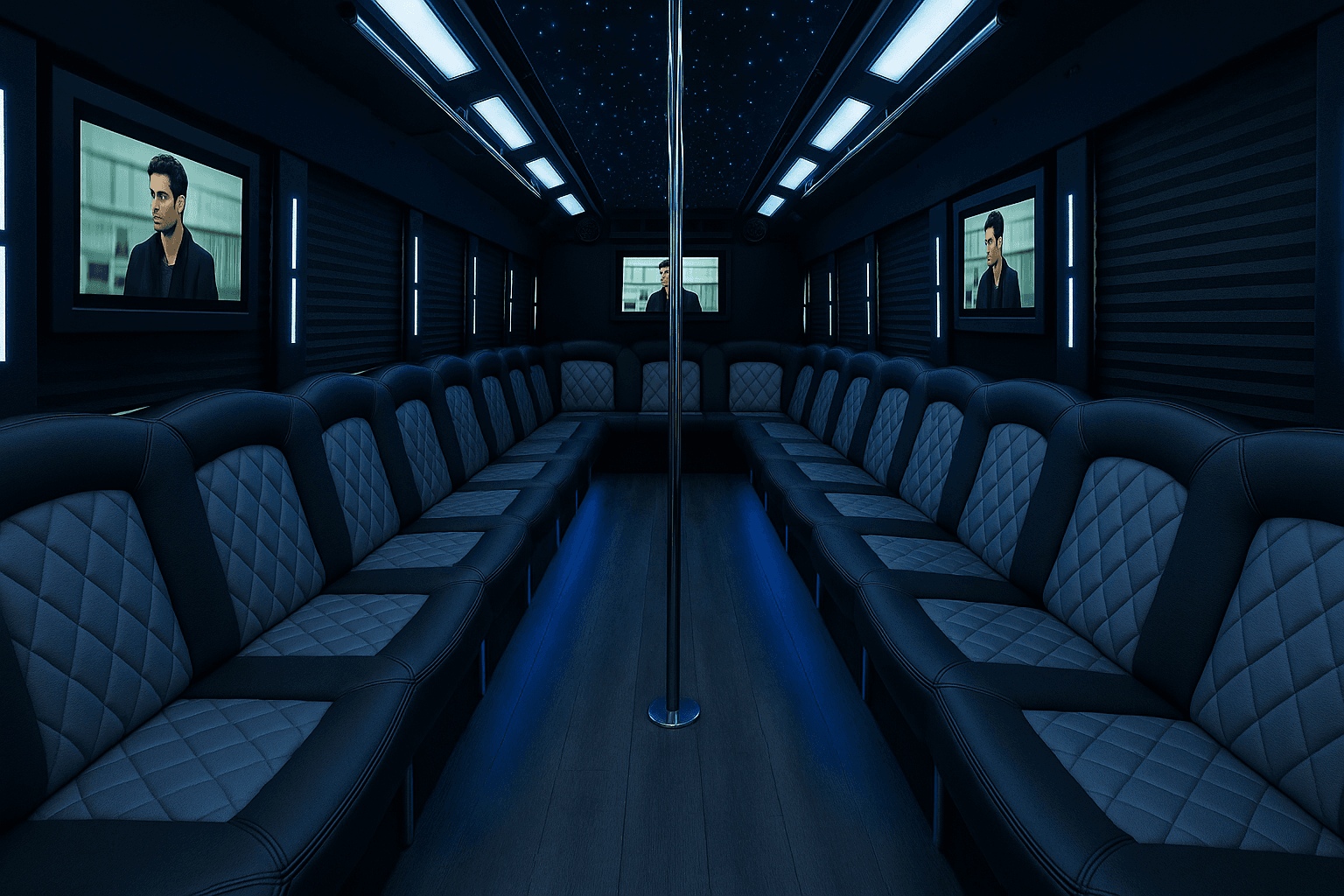 45 Passenger Party Bus interior view